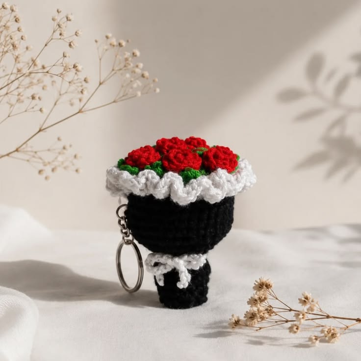 Handmade Crochet mini bouquet keychain